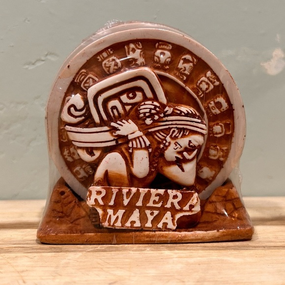 NWTS Riviera Maya Mayan Calendar Coaster Set With Base. - Picture 6 of 7